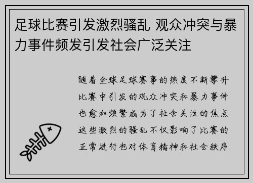 足球比赛引发激烈骚乱 观众冲突与暴力事件频发引发社会广泛关注