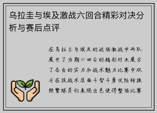 乌拉圭与埃及激战六回合精彩对决分析与赛后点评